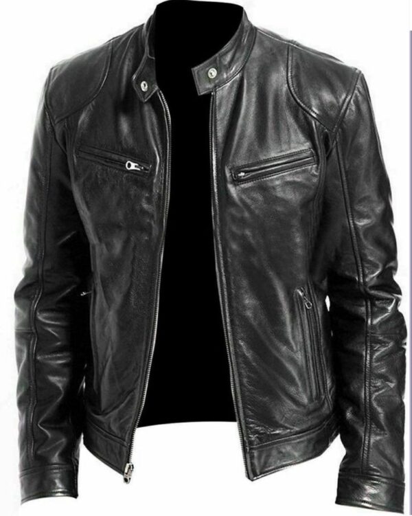 Black Solid Full Sleeves Leather Jacket